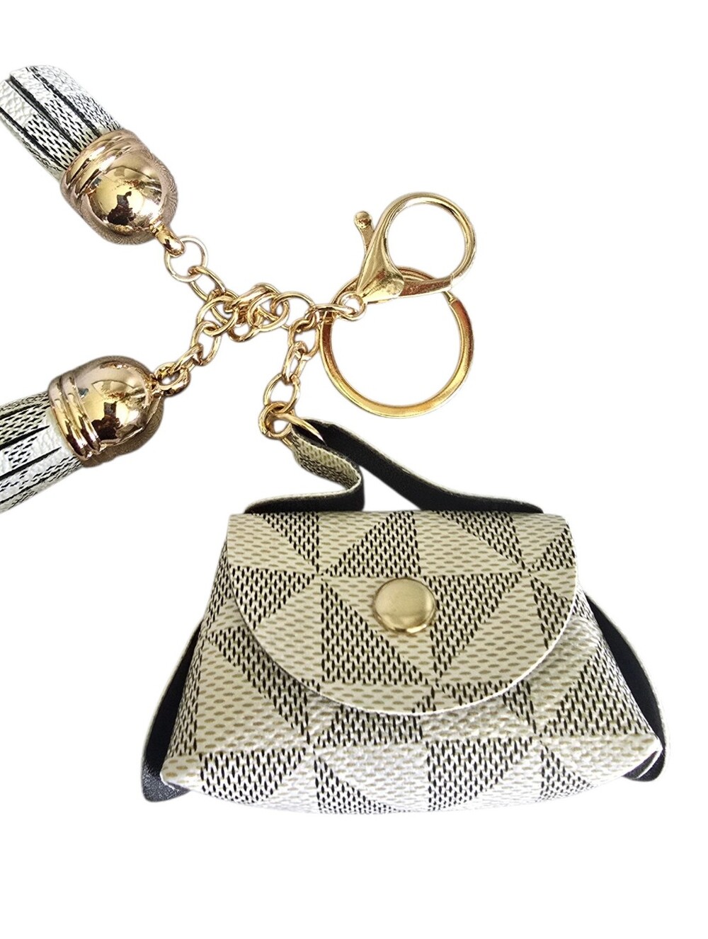 Designer Purse Handbag Bag Charm Keychain Ring Black Cream